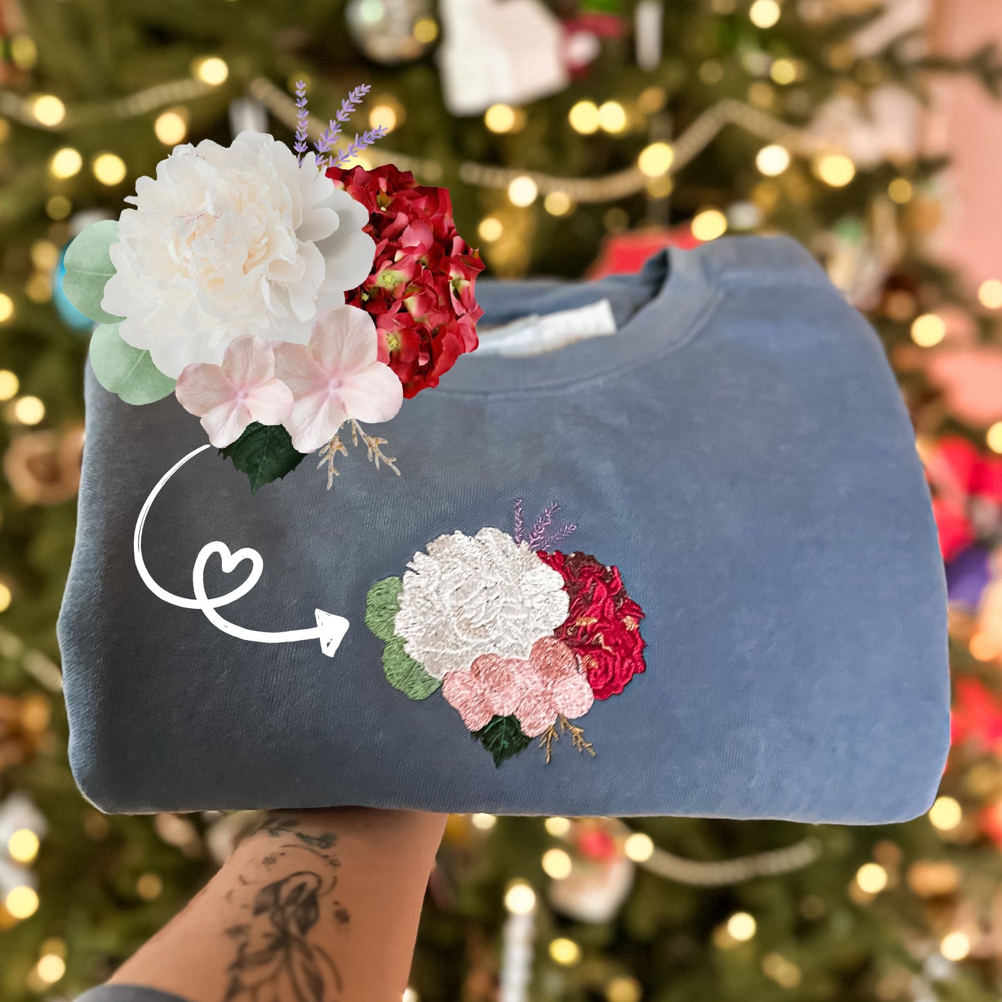 Custom Embroidered Flower Crewneck