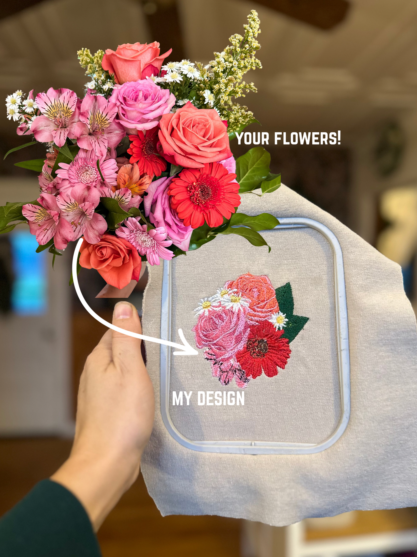 Custom Embroidered Flower Crewneck